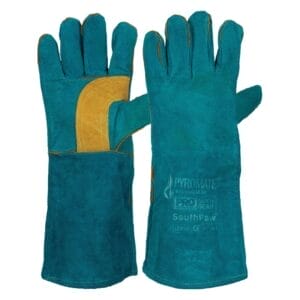 SAFETY GLOVES WELDING SOUTH PAW GREEN/GOLD PR LEFT HAND LENGTH 40CM